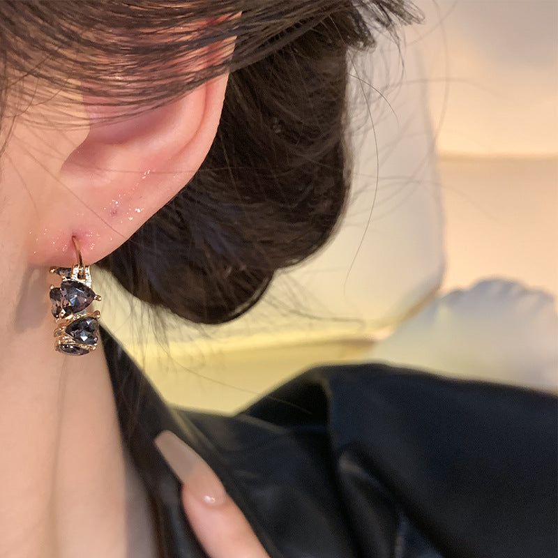 Earring Hoop Light Luxury Niche Black Zircon Heart HXEA1577