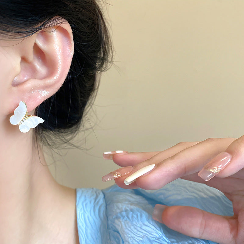 Earring Stud Niche Simple Pearl Butterfly HXEA1629
