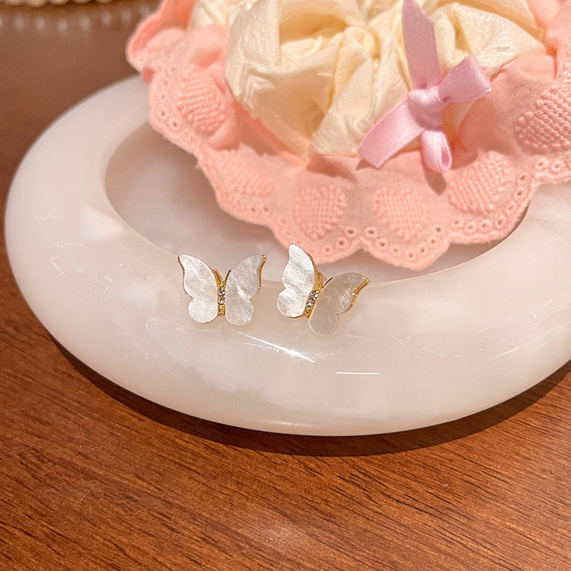 Earring Stud Niche Simple Pearl Butterfly HXEA1629