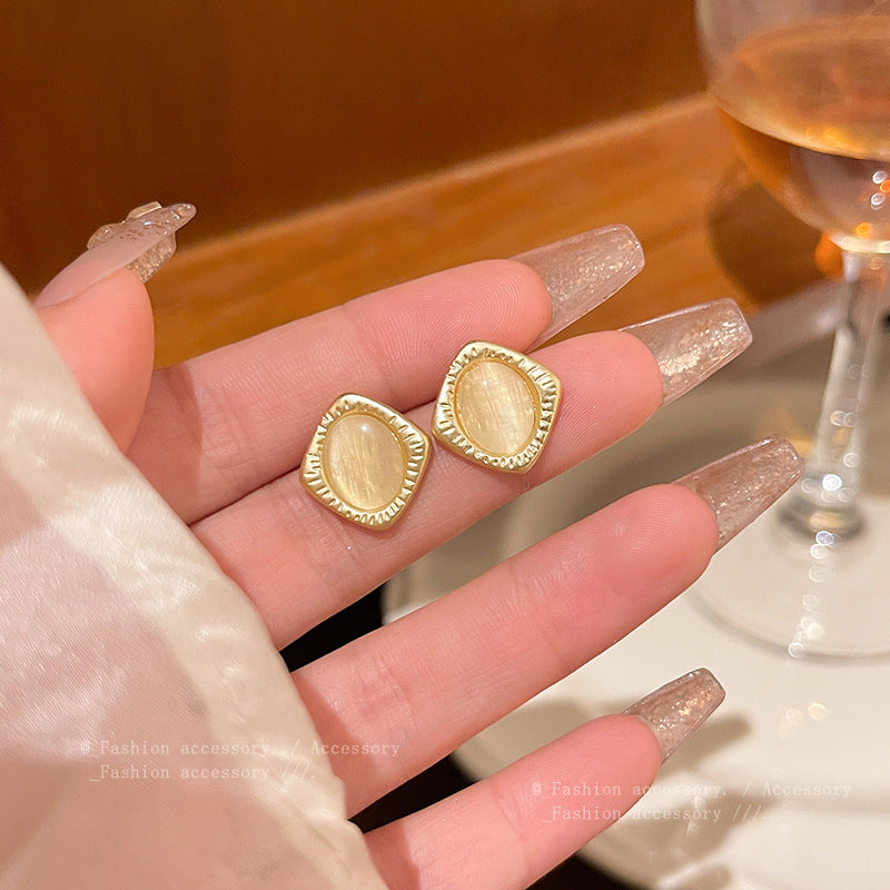 Earring Stud Luxury Niche Simple Temperament Cat's Eye Stone HXEA1698