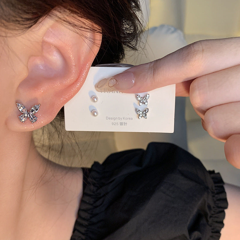 Earring Set Zircon Butterfly Pearl HXEA1716
