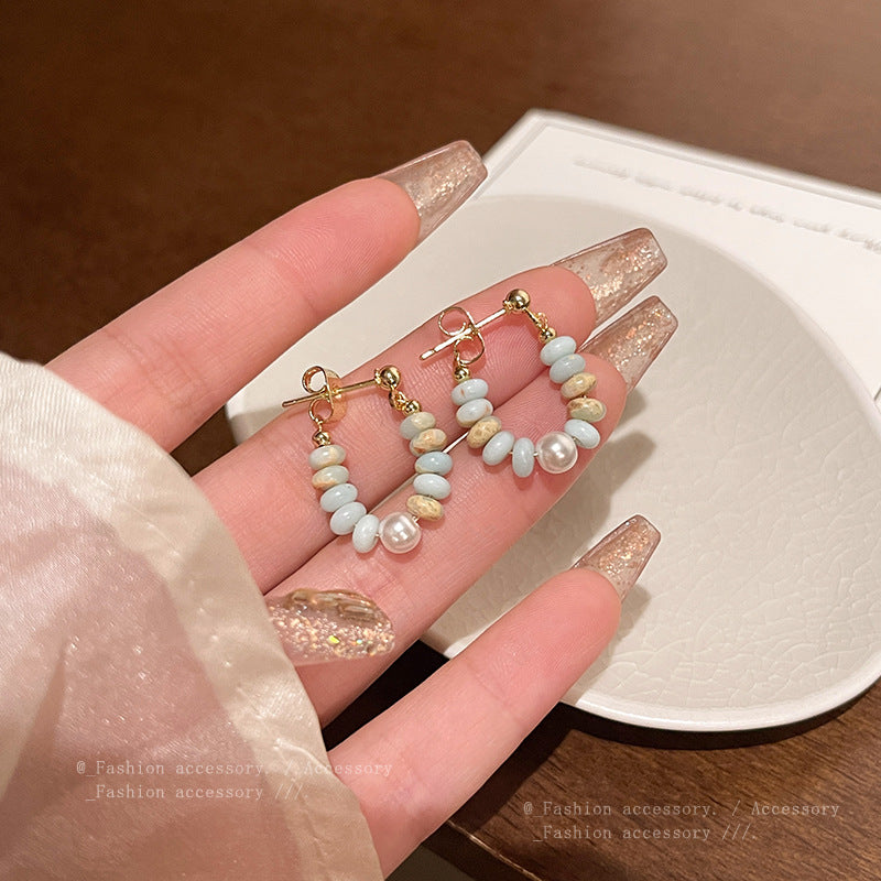 Earring Huggie Dopamine Color Beads Pearl HXEA1759