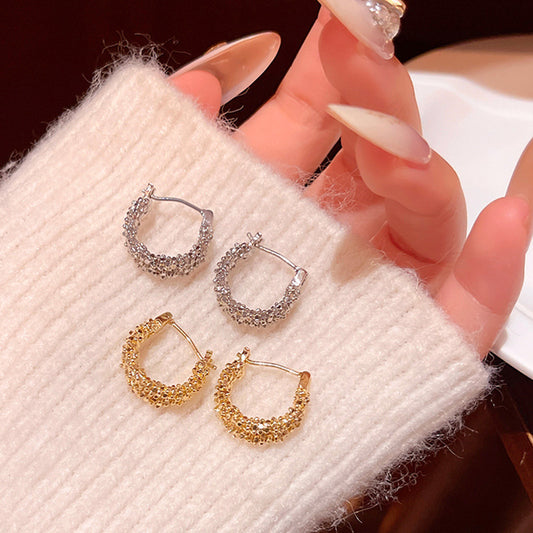 Earring Huggie Super Flash Sparkling Double Layered HXEA1766
