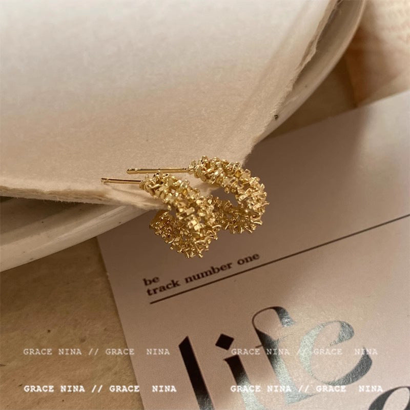 Earring Huggie Super Flash Sparkling Double Layered HXEA1766