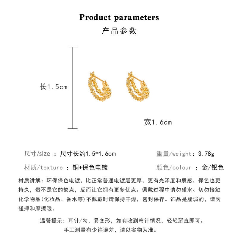 Earring Huggie Super Flash Sparkling Double Layered HXEA1766