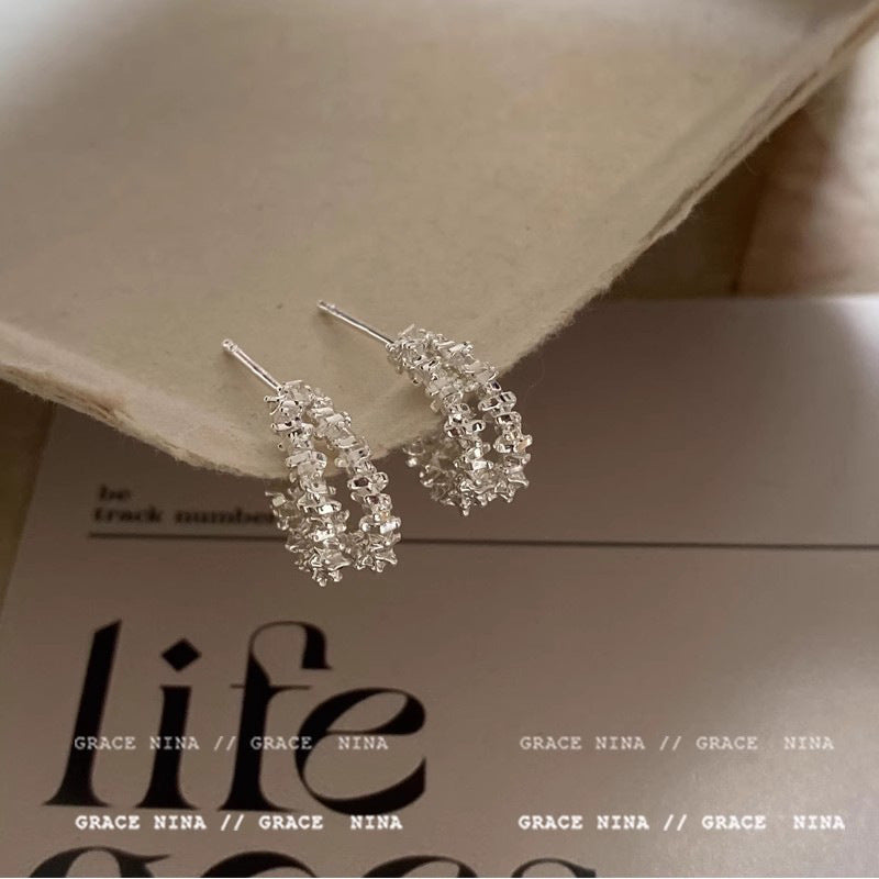 Earring Huggie Super Flash Sparkling Double Layered HXEA1766