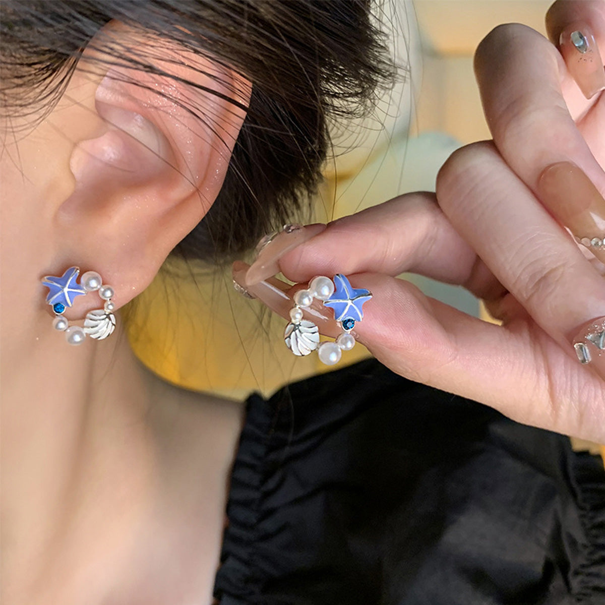 Earring Stud Fresh Elegant Starfish Shell Galaxy Moon HXEA1486 HXEA1780