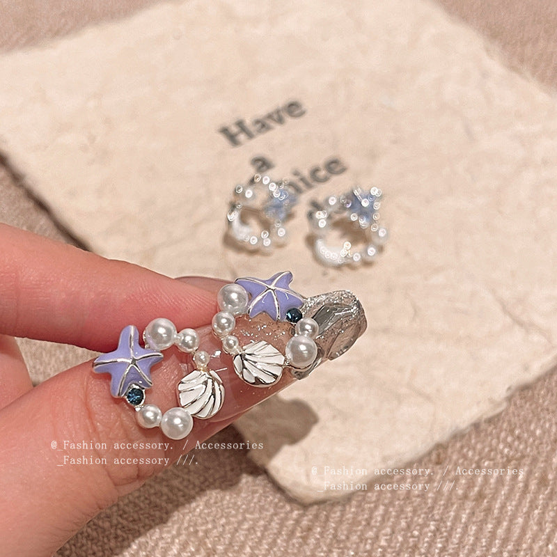 Earring Stud Fresh Elegant Starfish Shell Galaxy Moon HXEA1486 HXEA1780