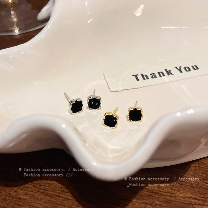Earring Stud Simple Small Square Drip Glaze Geometric HXEA1789