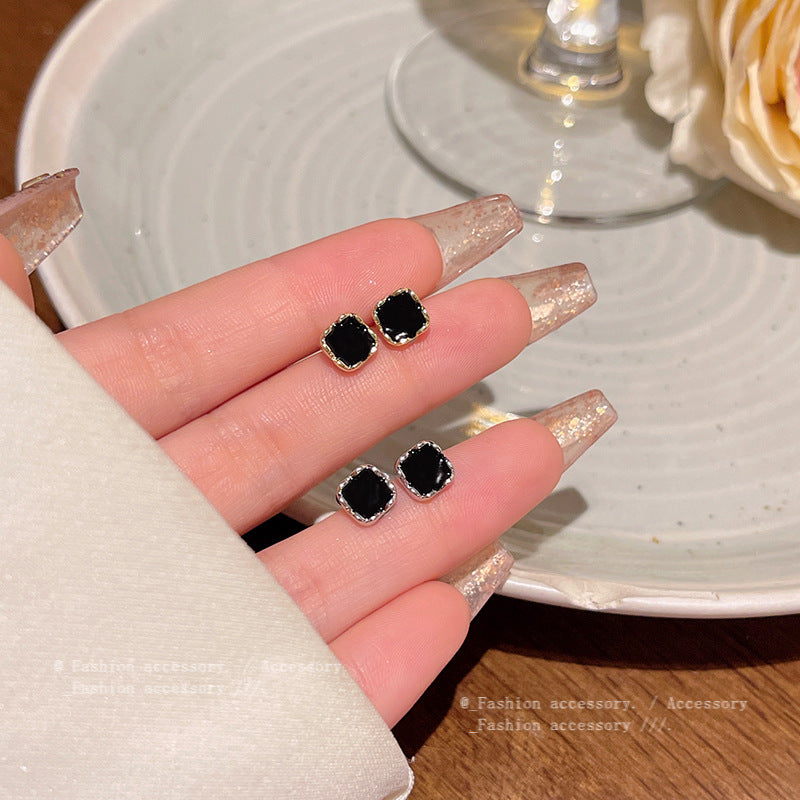 Earring Stud Simple Small Square Drip Glaze Geometric HXEA1789