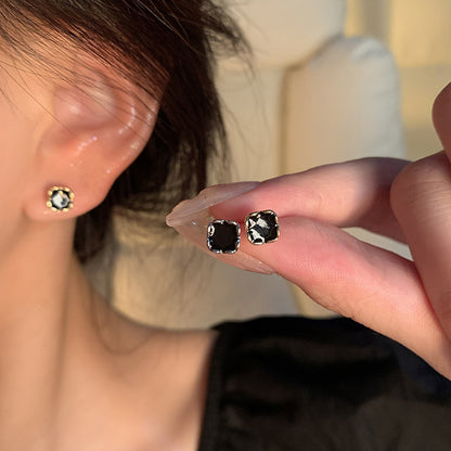 Earring Stud Simple Small Square Drip Glaze Geometric HXEA1789