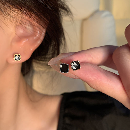 Earring Stud Simple Small Square Drip Glaze Geometric HXEA1789