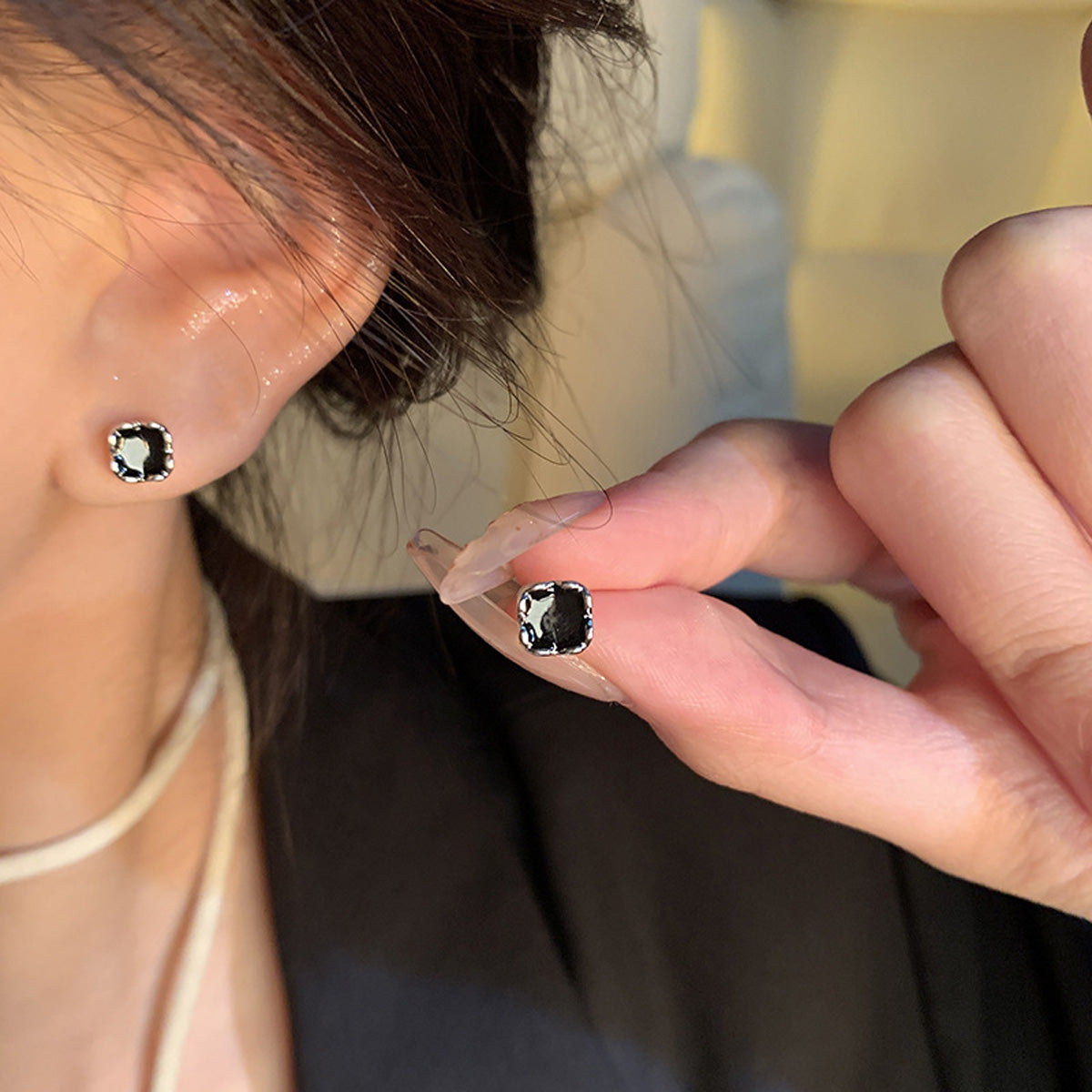 Earring Stud Simple Small Square Drip Glaze Geometric HXEA1789