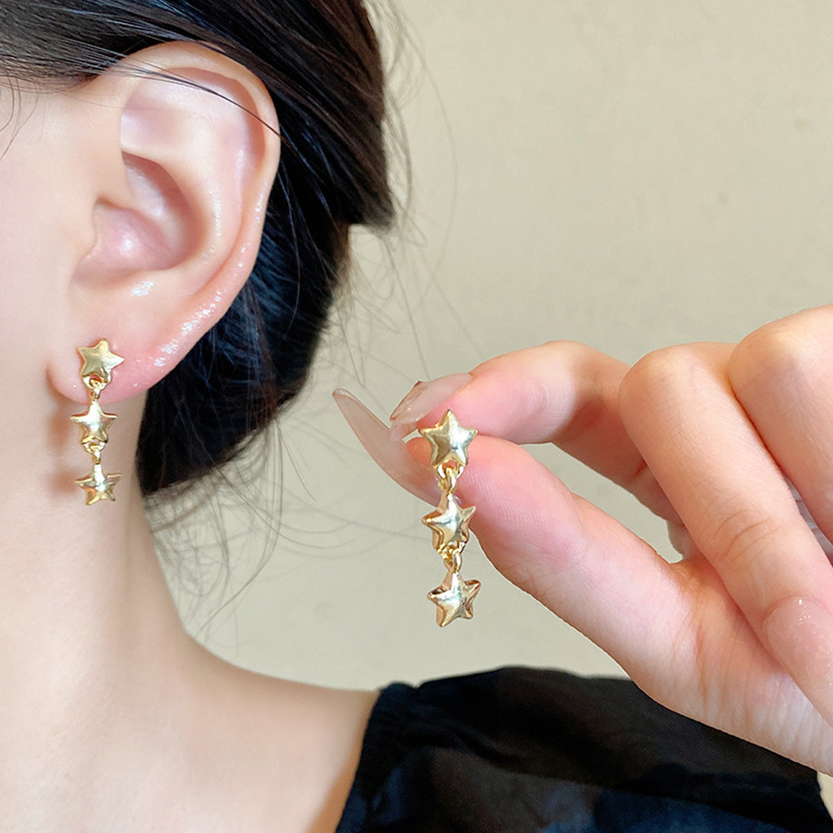 Earring Stud Light Luxury Niche Metallic Five Pointed Star HXEA1793