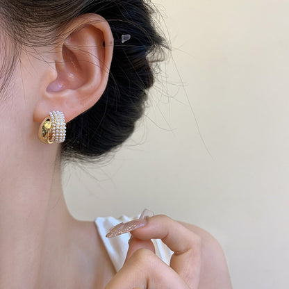 Earring Huggie Retro Geometric Pearl HXEA1828