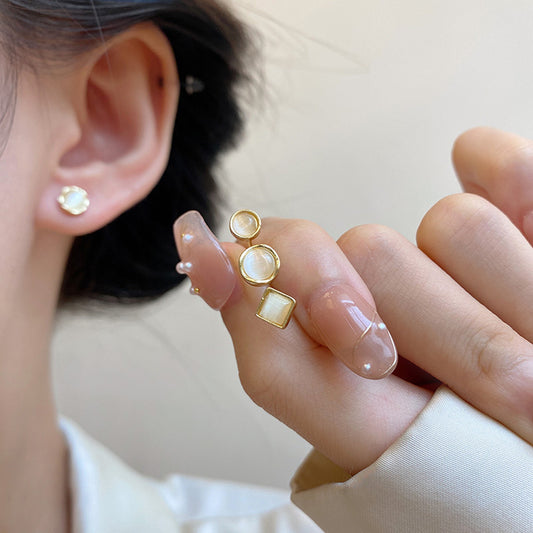 Earring Stud Set Simple Geometric Cat's Eye Stone HXEA1853