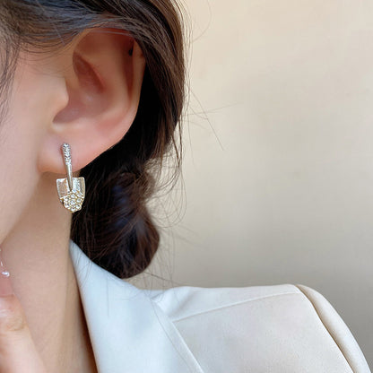 Earring Stud Shiny Full Diamond Small Shovel HXEA1855
