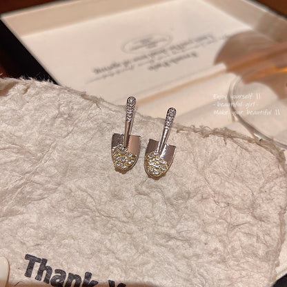 Earring Stud Shiny Full Diamond Small Shovel HXEA1855