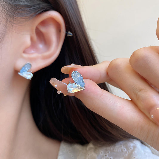 Earring Stud Ice Blue Crystal Broken Diamond Heart HXEA1909