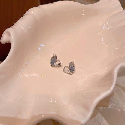 Earring Stud Ice Blue Crystal Broken Diamond Heart HXEA1909