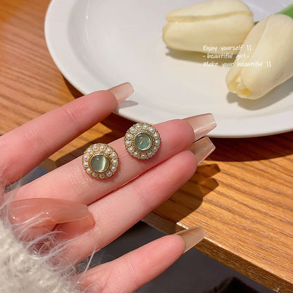 Earring Stud Niche Cat's Eye Pearl Circle HXEE1124