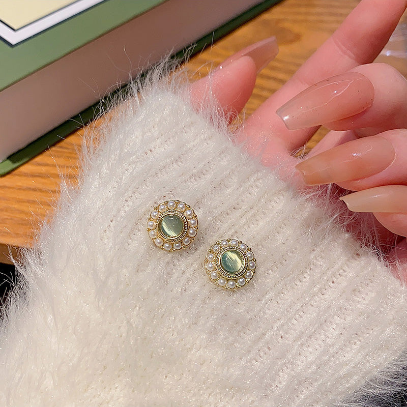 Earring Stud Niche Cat's Eye Pearl Circle HXEE1124