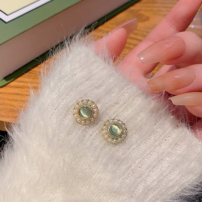 Earring Stud Niche Cat's Eye Pearl Circle HXEE1124