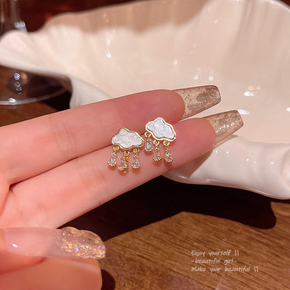 Earring Stud Small Cloud Teardrop Shaped Zircon Tassel HXEE3176