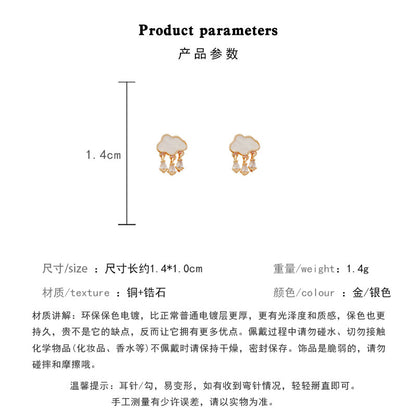 Earring Stud Small Cloud Teardrop Shaped Zircon Tassel HXEE3176