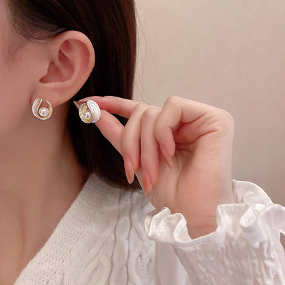 Earring Stud Temperament Drip Glaze Texture Pearl HXEE4985
