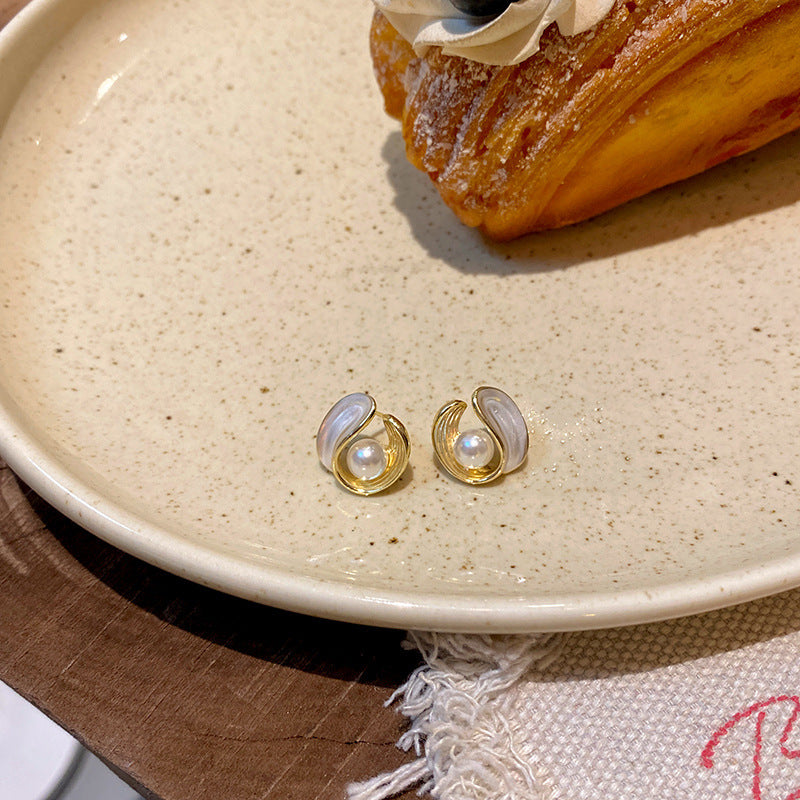 Earring Stud Temperament Drip Glaze Texture Pearl HXEE4985