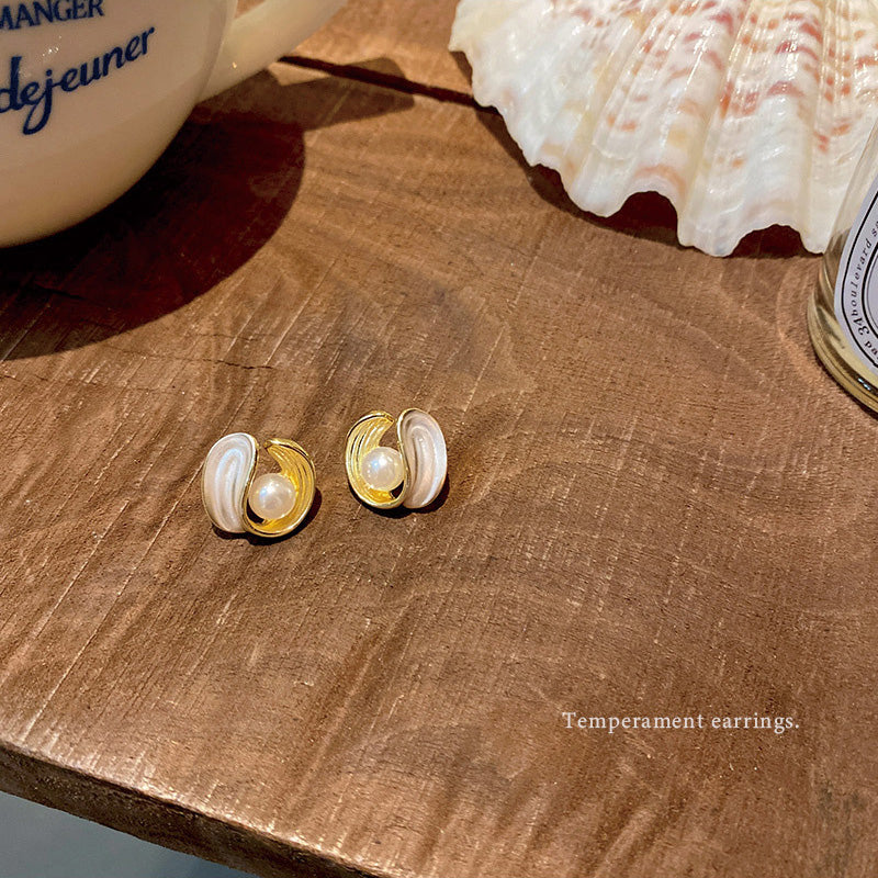 Earring Stud Temperament Drip Glaze Texture Pearl HXEE4985