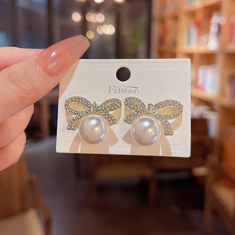 Earring Stud Luxury Niche Simple Bow Pearl HXEE5289