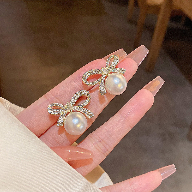 Earring Stud Luxury Niche Simple Bow Pearl HXEE5289
