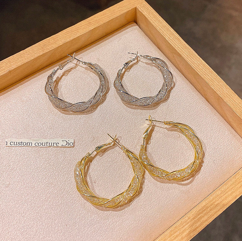 Earring Hoop C Shaped Hollow Crystal HXEE5298