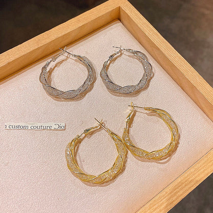 Earring Hoop C Shaped Hollow Crystal HXEE5298