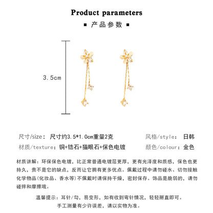 Earring Stud Long Tassel Cat's Eye Flower HXEE5416