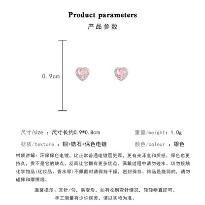 Earring Stud Niche Exquisite Pink Zircon Heart HXEE5609