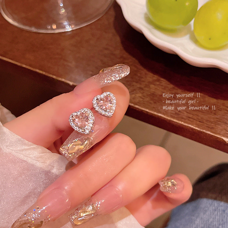 Earring Stud Niche Exquisite Pink Zircon Heart HXEE5609