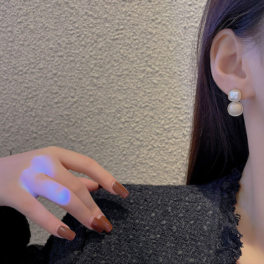 Earring Stud Geometric Square Temperament Pearl Circle HXEE5632