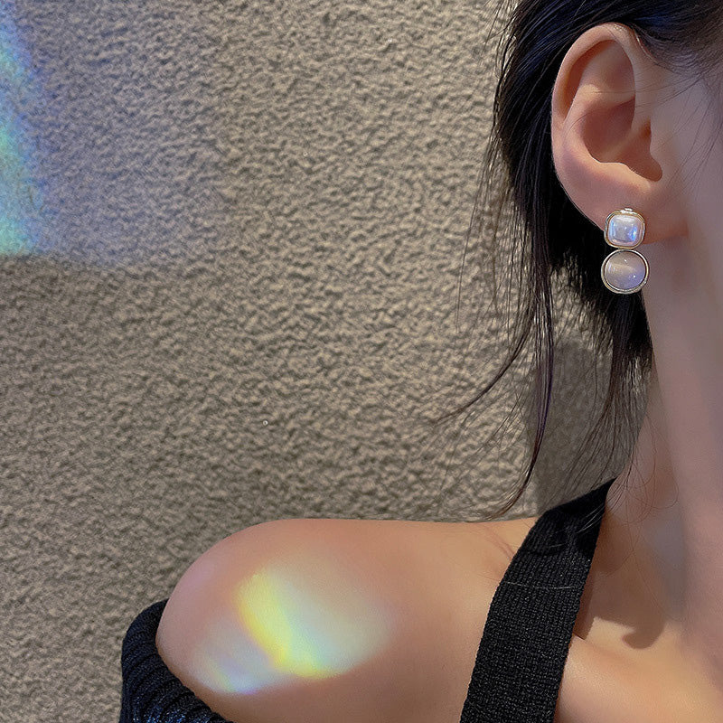 Earring Stud Geometric Square Temperament Pearl Circle HXEE5632