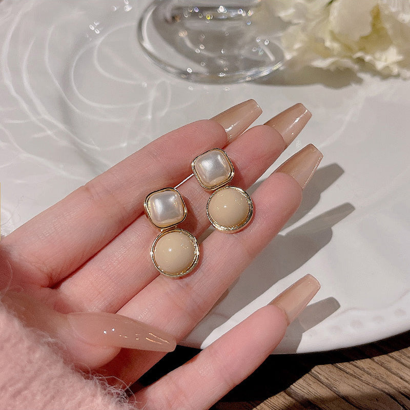 Earring Stud Geometric Square Temperament Pearl Circle HXEE5632