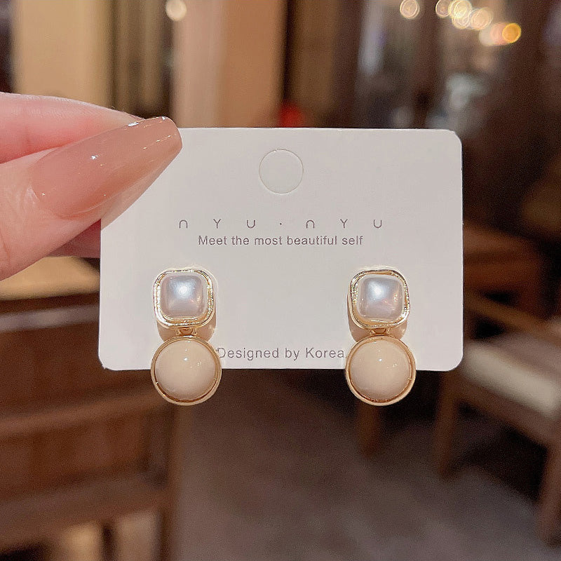 Earring Stud Geometric Square Temperament Pearl Circle HXEE5632