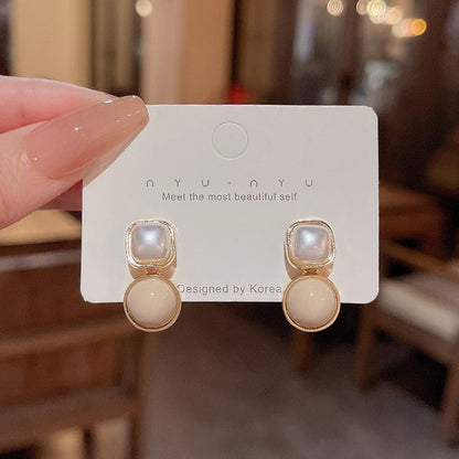 Earring Stud Geometric Square Temperament Pearl Circle HXEE5632