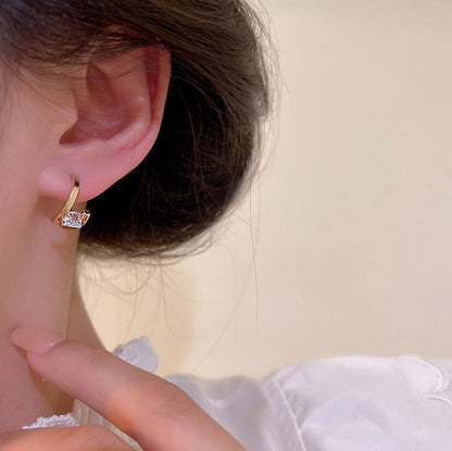Earring Hoop Huggie Exquisite Square Diamond HXEE5653