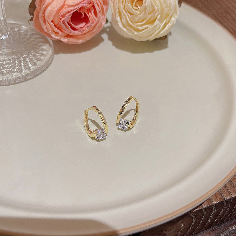 Earring Hoop Huggie Exquisite Square Diamond HXEE5653