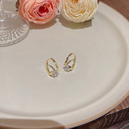 Earring Hoop Huggie Exquisite Square Diamond HXEE5653