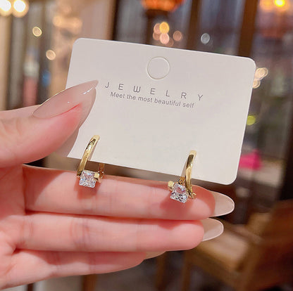 Earring Hoop Huggie Exquisite Square Diamond HXEE5653