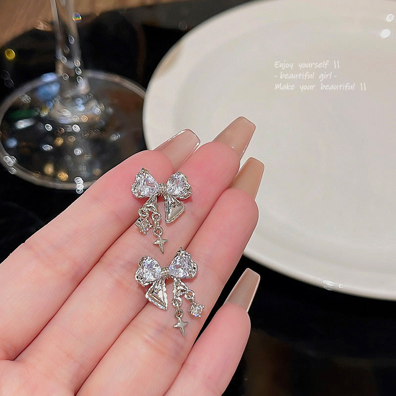 Earring Stud Exquisite Micro Inlaid Zirconia Bow HXEE5695