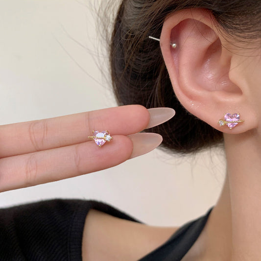 Earring Stud Exquisite Micro Paved Pink Zircon Love Heart HXEE5806